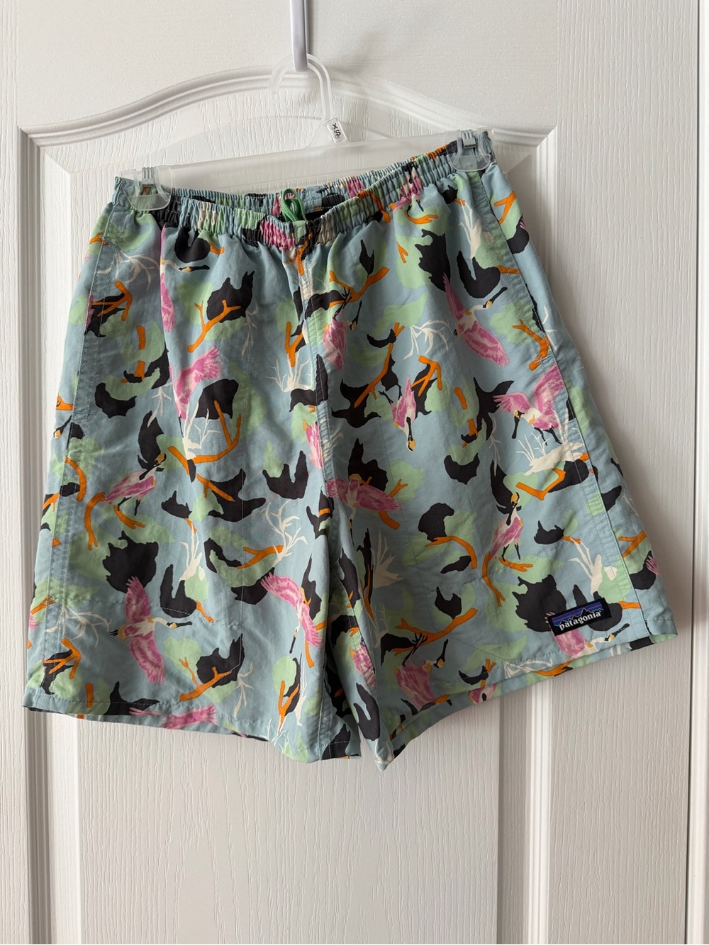 Patagonia Light Blue Floral & Bird Print Hybrid Shorts